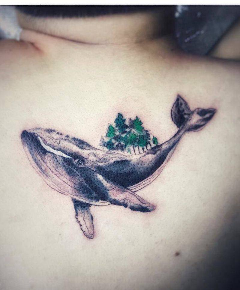 水彩鲸鱼纹身图片_