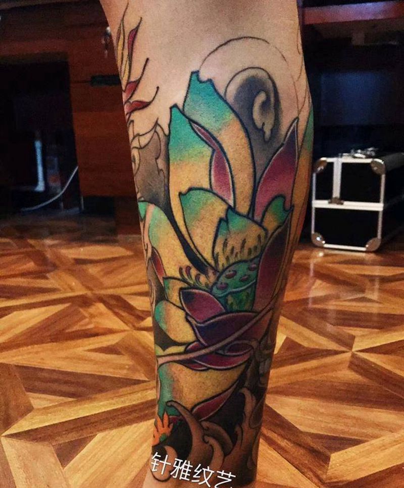 大荷花纹身图片_