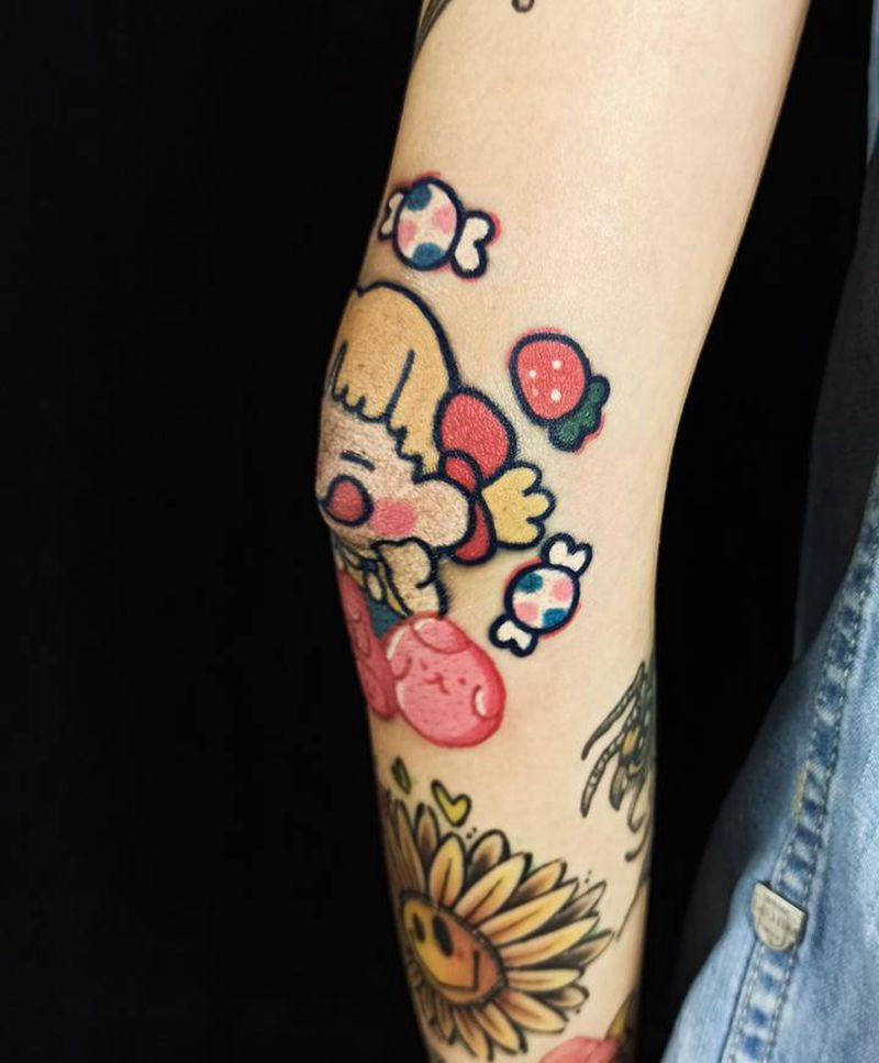 肘纹身图片_手部臀部New School水彩卡通小清新纹身图案