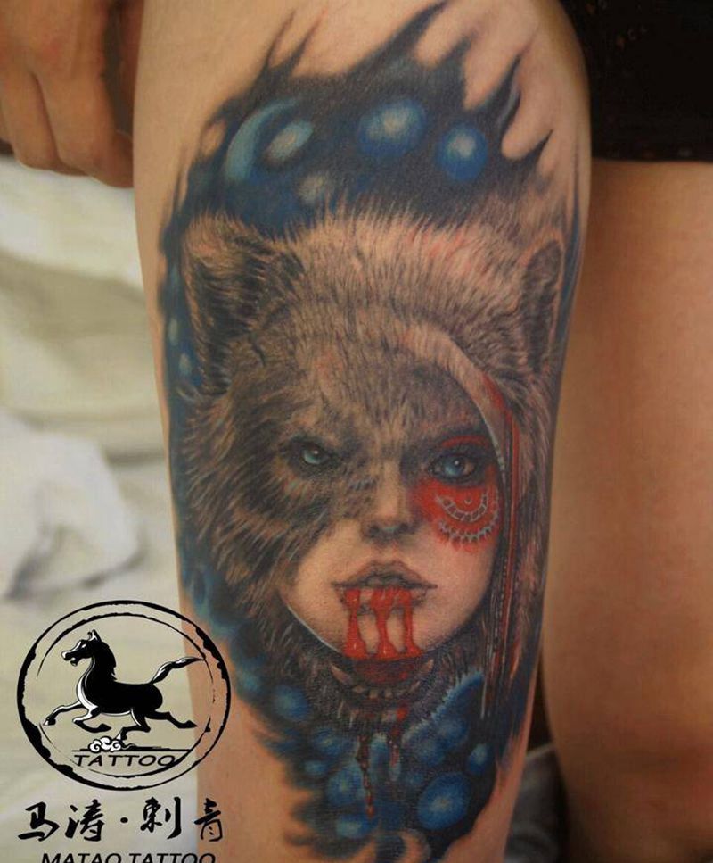 狼女纹身图片_欧美纹身图案