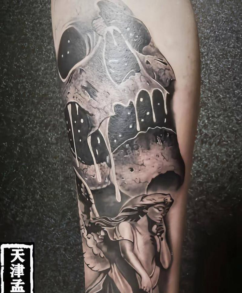 欧美小腿纹身图片_腿部欧美写实纹身图案