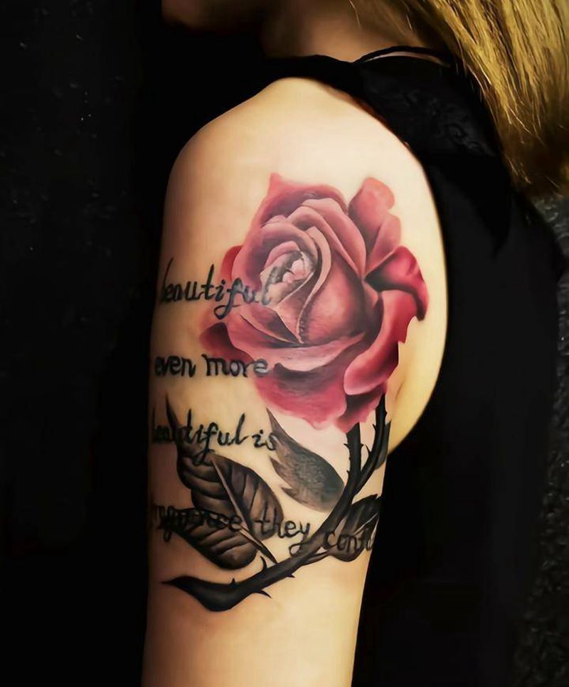 写实彩色玫瑰纹身图片_手臂欧美写实纹身图案