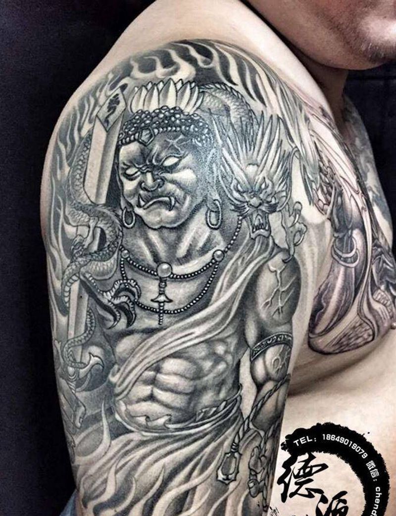 不动明王  恢复后纹身图片_成品手臂纹身图案