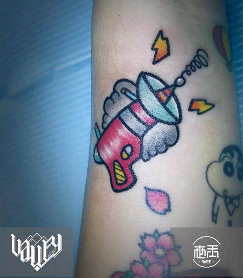 太空枪纹身图片_背部臀部欧美传统清新贴纸植物静物鬼神成品纹身图案