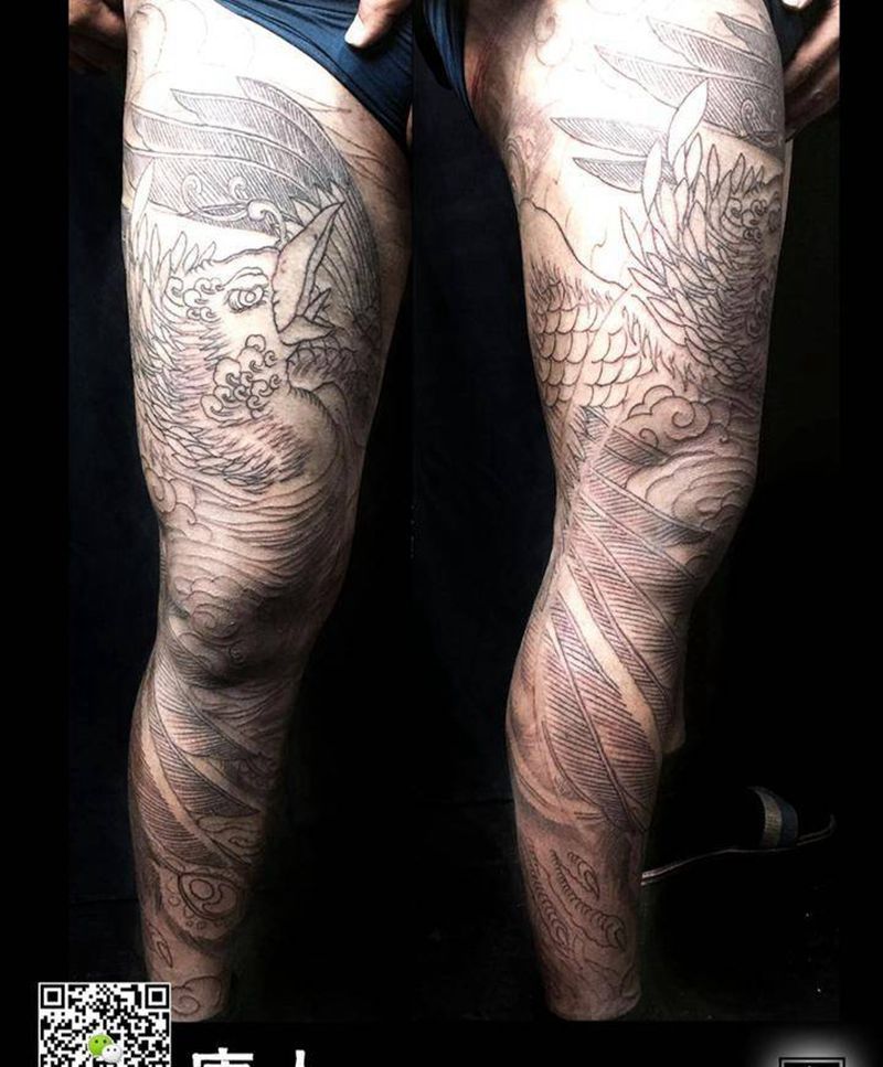 花腿凤割线完成纹身图片_