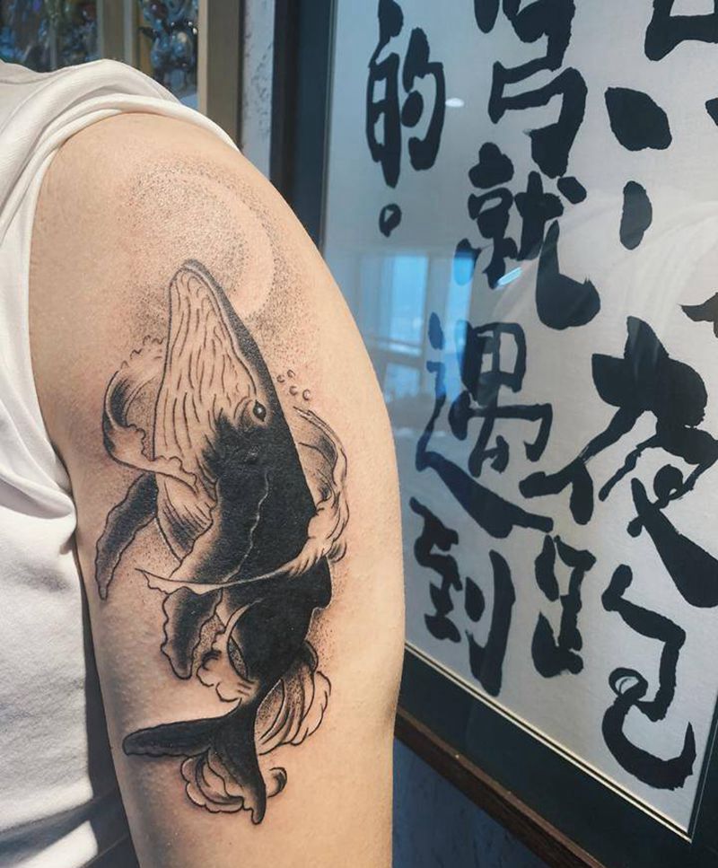 纹身遮盖 鲸鱼纹身图片_手臂点刺鲸鱼纹身图案