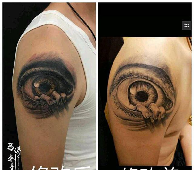 眼睛纹身图片_腹部腰部背部臀部国画成品纹身图案