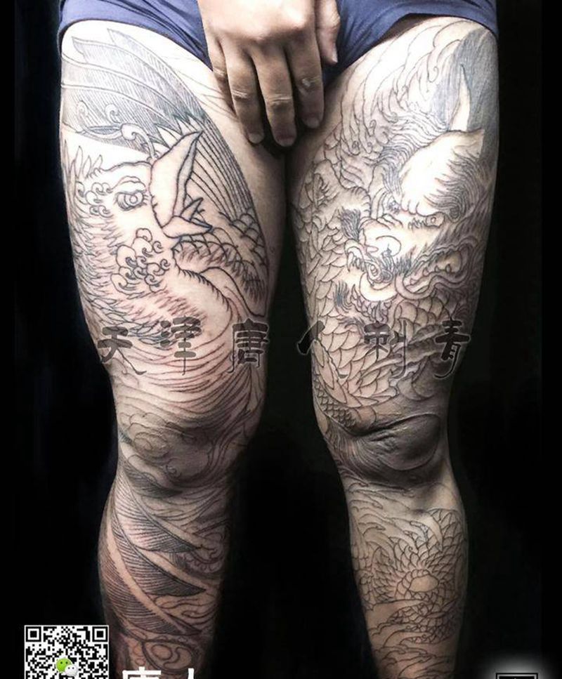 龙凤包双腿线条完工纹身图片_