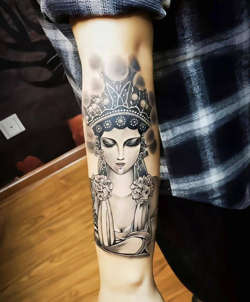 小臂花旦纹身图片_手臂新传统纹身图案