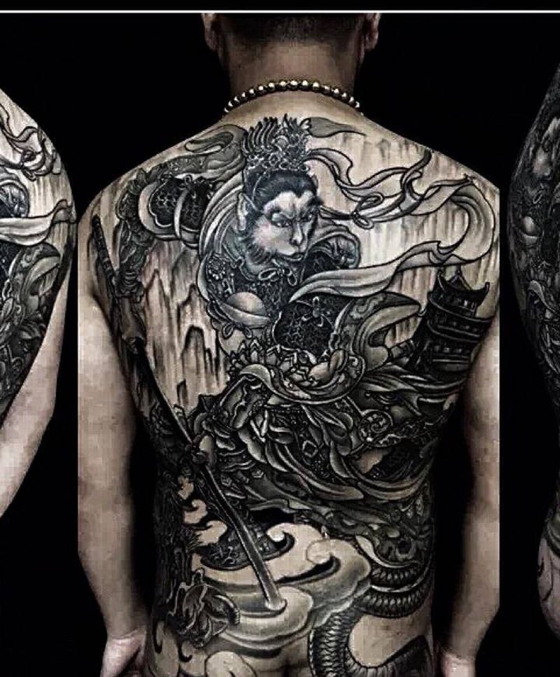 齐天大圣-孙悟空纹身图片_成品传统背部人物纹身图案