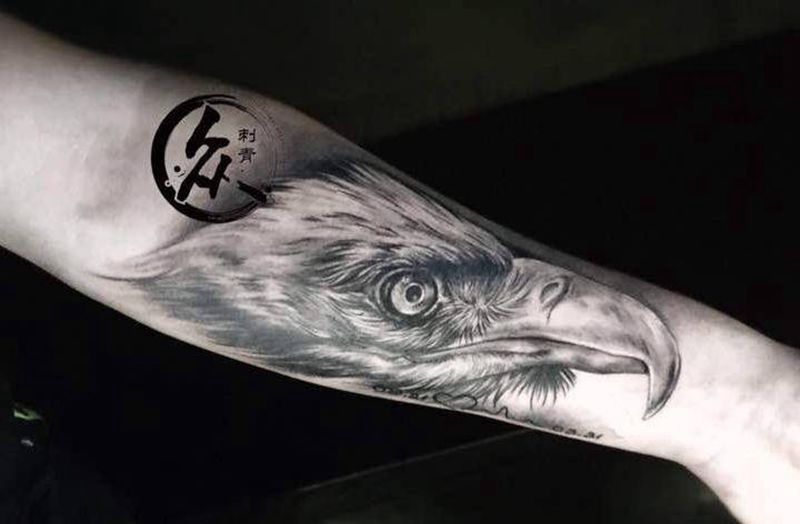 鹰纹身图片_成品手臂欧美写实动物纹身图案