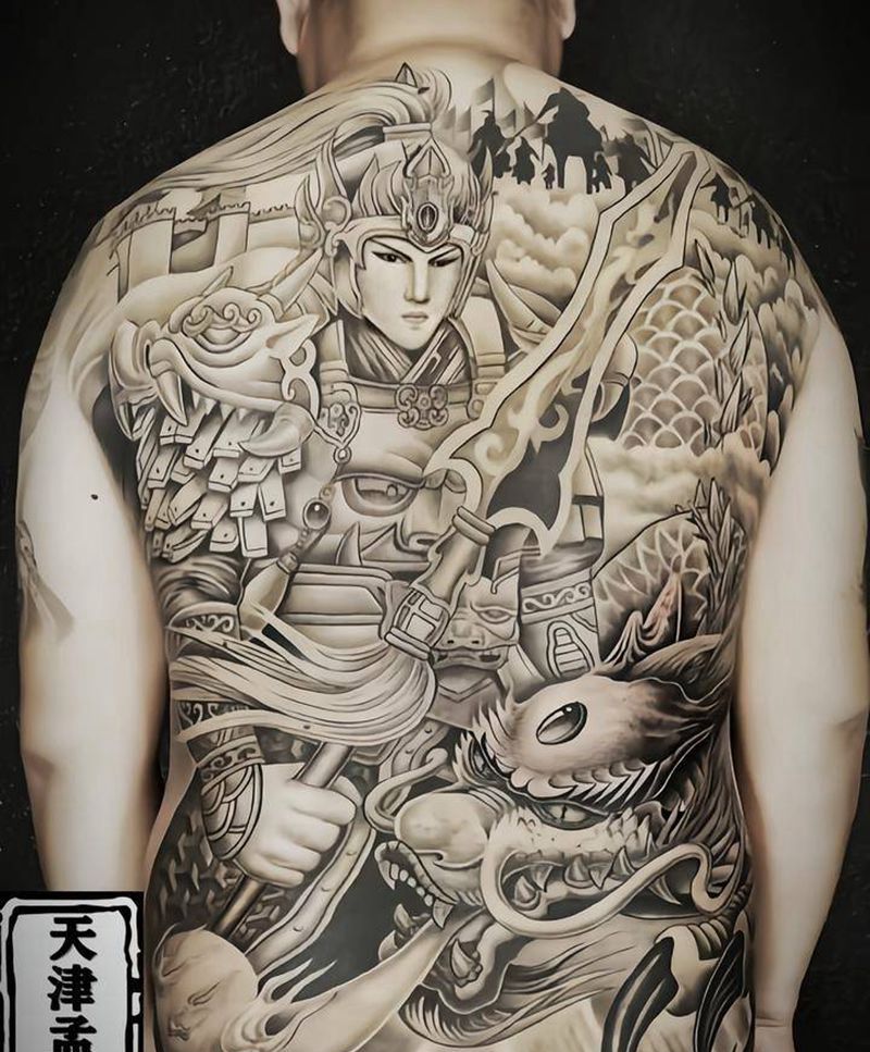 满背赵云，完工纹身图片_背部新传统纹身图案