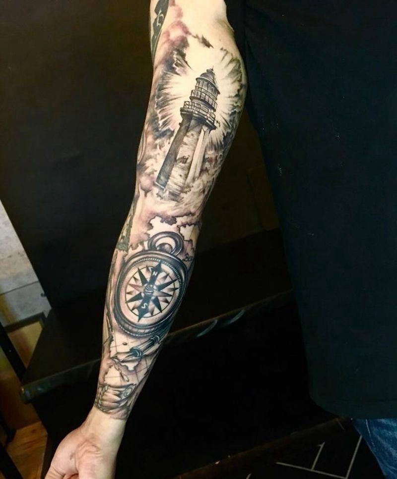 欧美黑灰花臂纹身图片_欧美原创成品手臂纹身图案