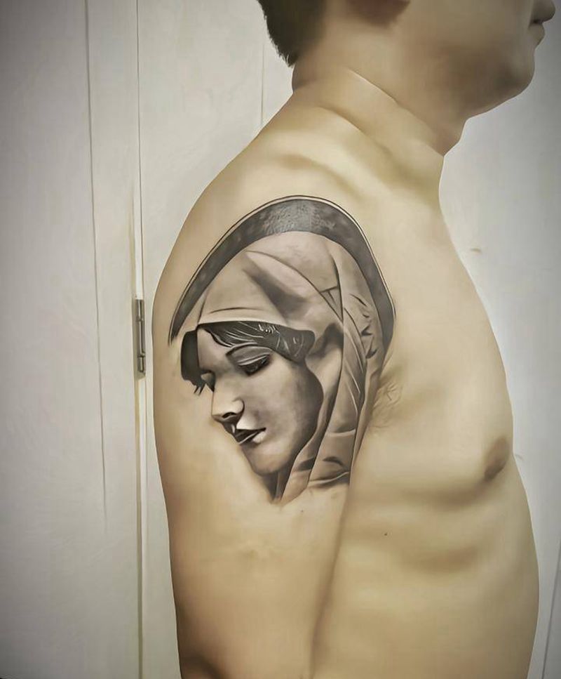 圣母玛利亚，未完工纹身图片_手臂欧美写实纹身图案