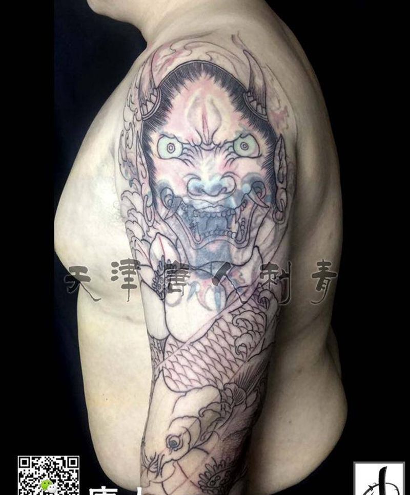 重彩遮盖 七分袖花臂完工纹身图片_