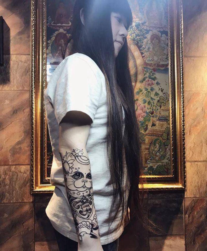 招财猫纹身图片_