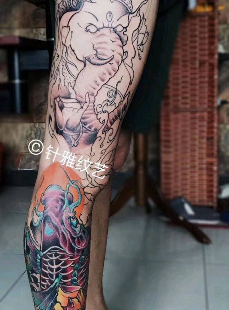 花腿未完成纹身图片_