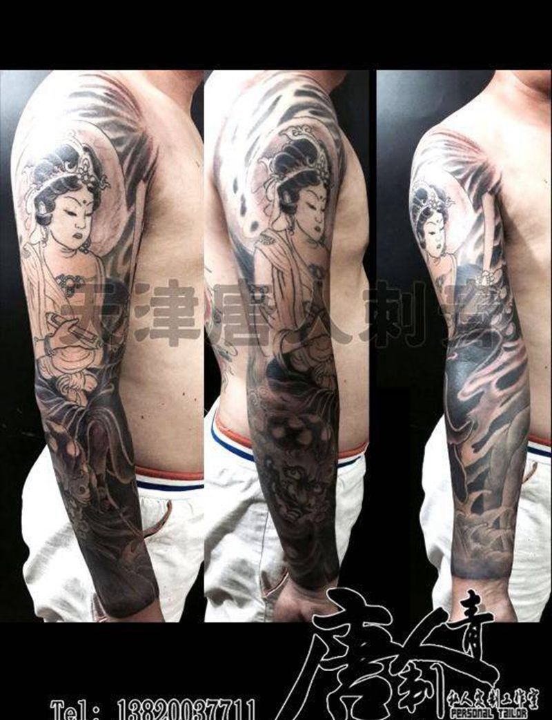 文殊菩萨花臂未完待续纹身图片_