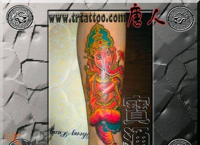 象鼻财神纹身图片_