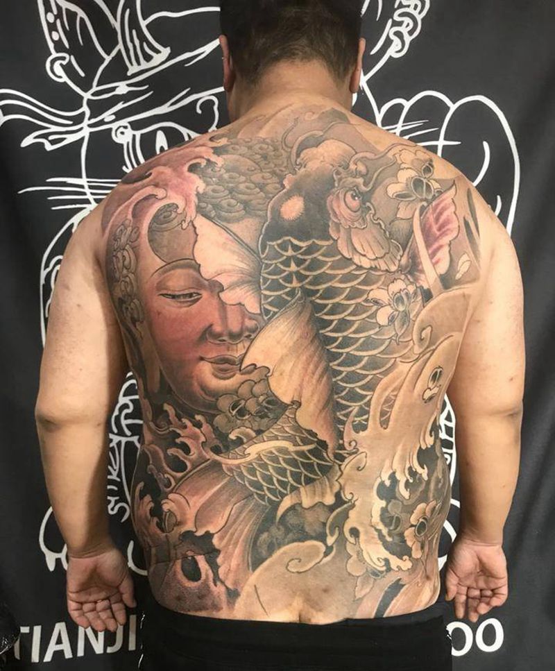 佛与鱼纹身图片_