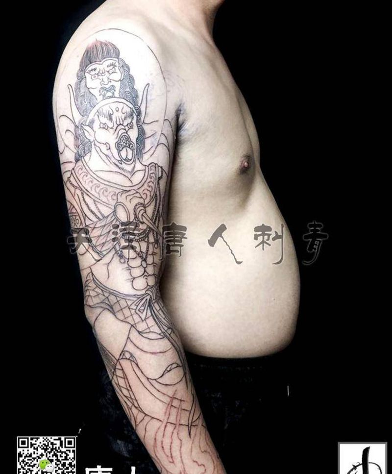 大威德金刚线条完工纹身图片_