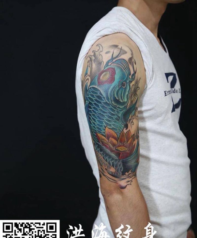鱼小范覆盖作品纹身图片_成品手臂传统动物纹身图案