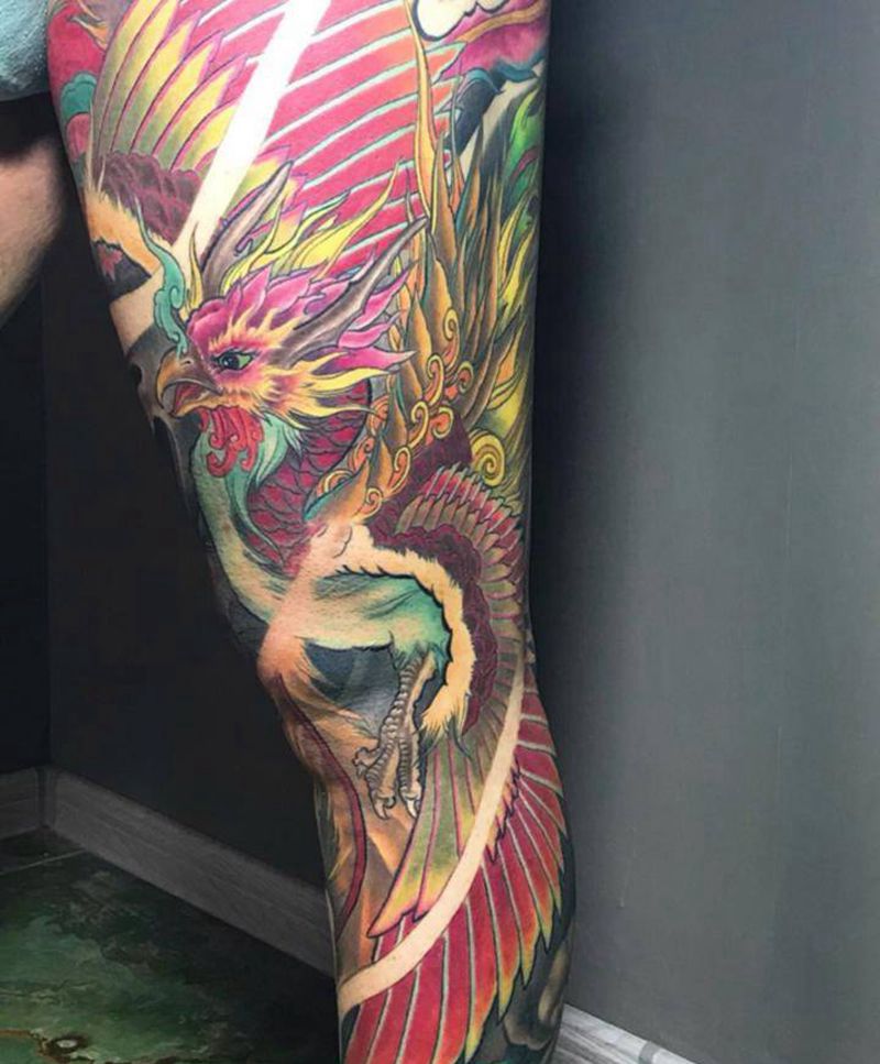 彩色花腿纹身图片_