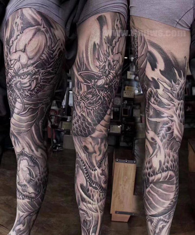 苍龙纹身图片_成品腿部传统动物原创纹身图案
