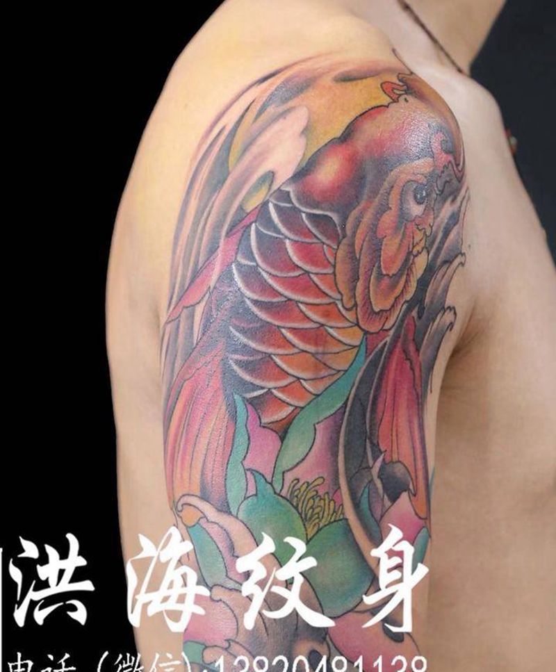 鱼纹身图片_成品手臂传统动物纹身图案