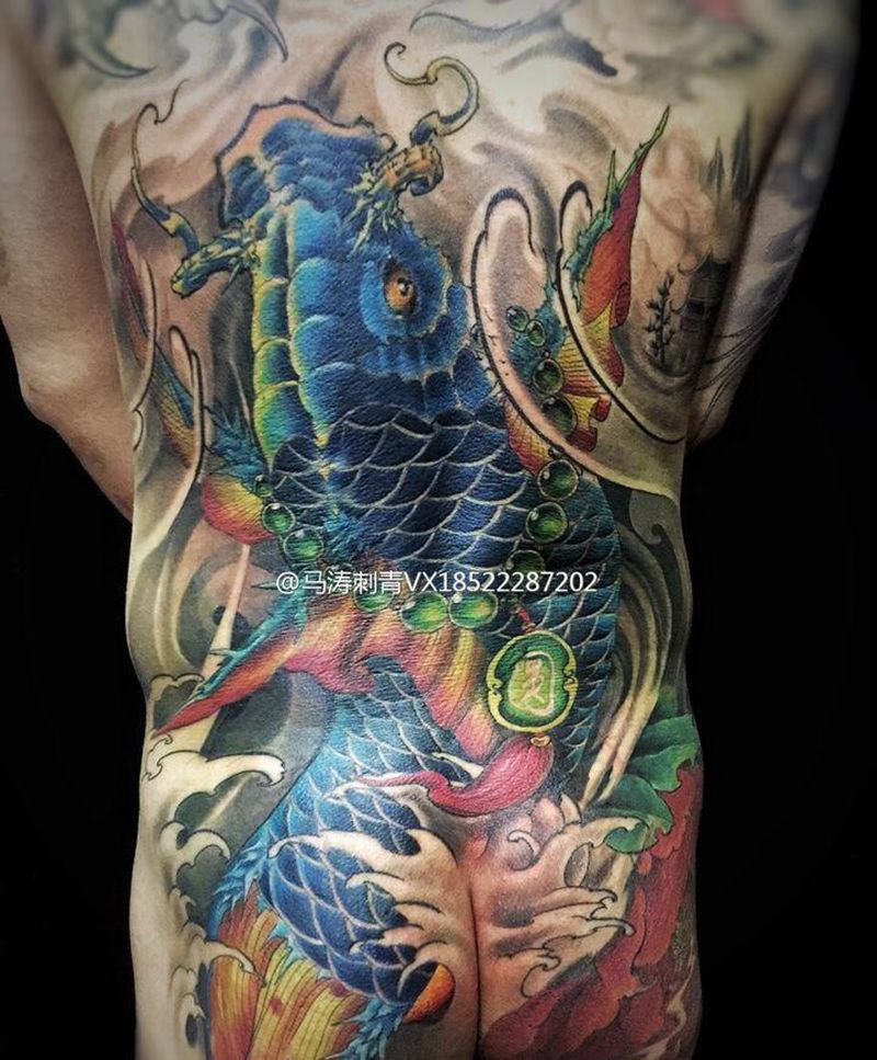 招财鱼纹身图片_原创背部臀部腰部纹身图案