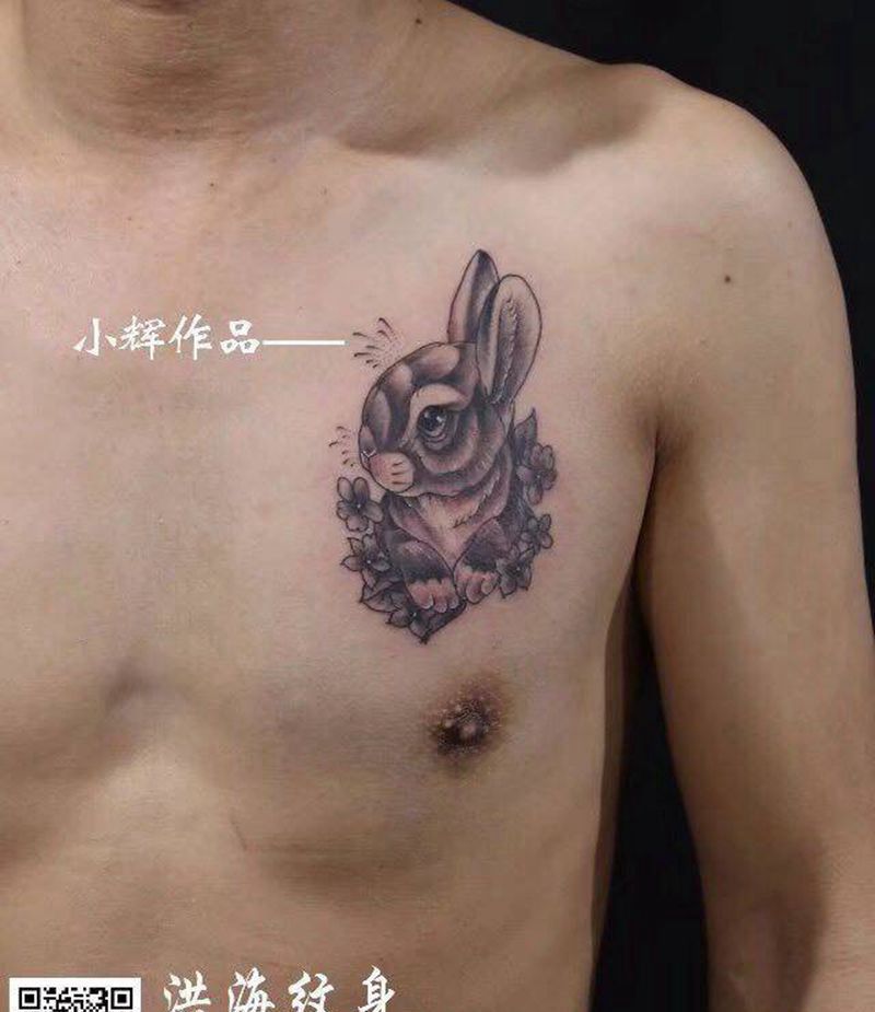 兔子纹身图片_成品胸部动物纹身图案