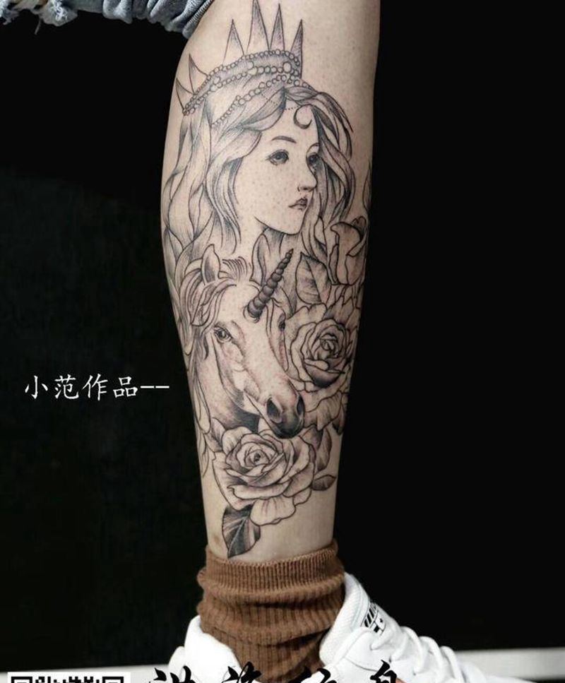 小腿外侧纹身图片_腿部纹身图案