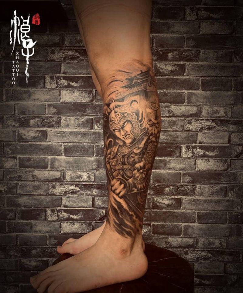 赵子龙纹身图片_腿部新传统纹身图案