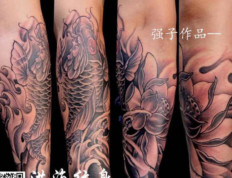 锦鲤纹身图片_手臂新传统纹身图案