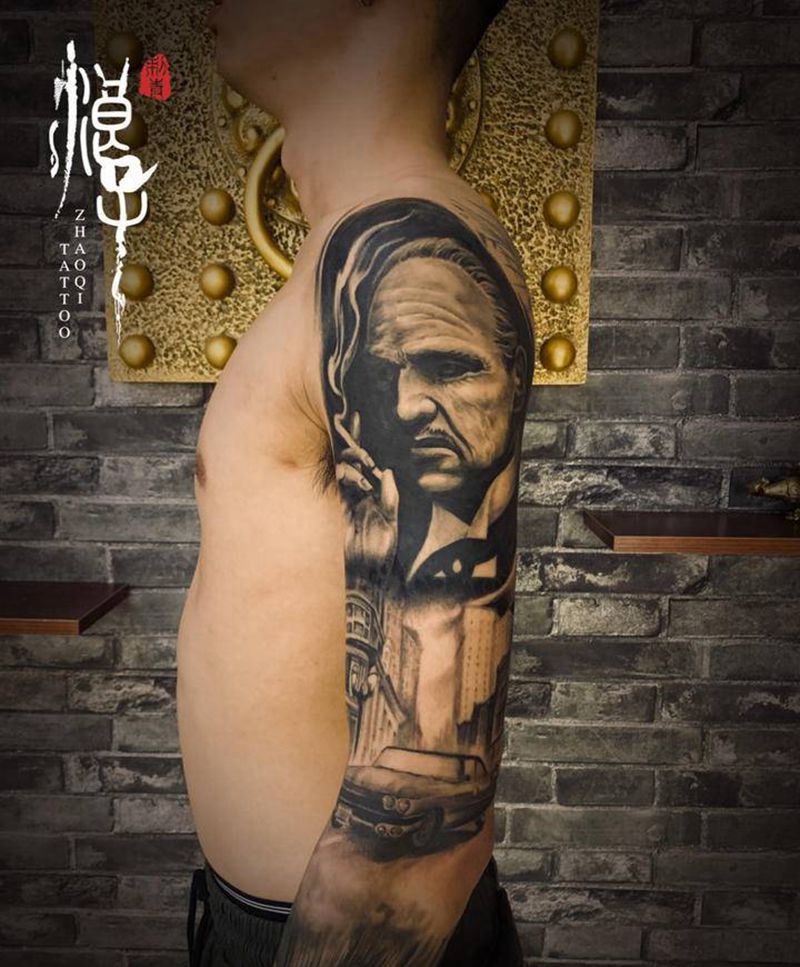 教父未完纹身图片_手臂欧美写实纹身图案