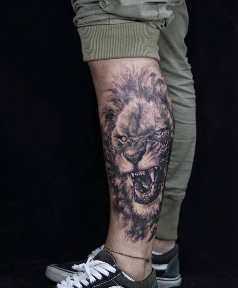 狮·小武作纹身图片_腿部纹身图案