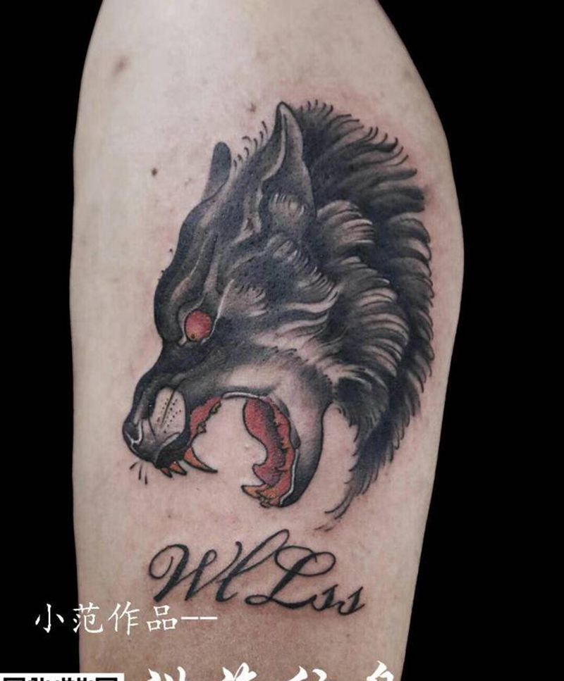 狼头纹身图片_手臂纹身图案