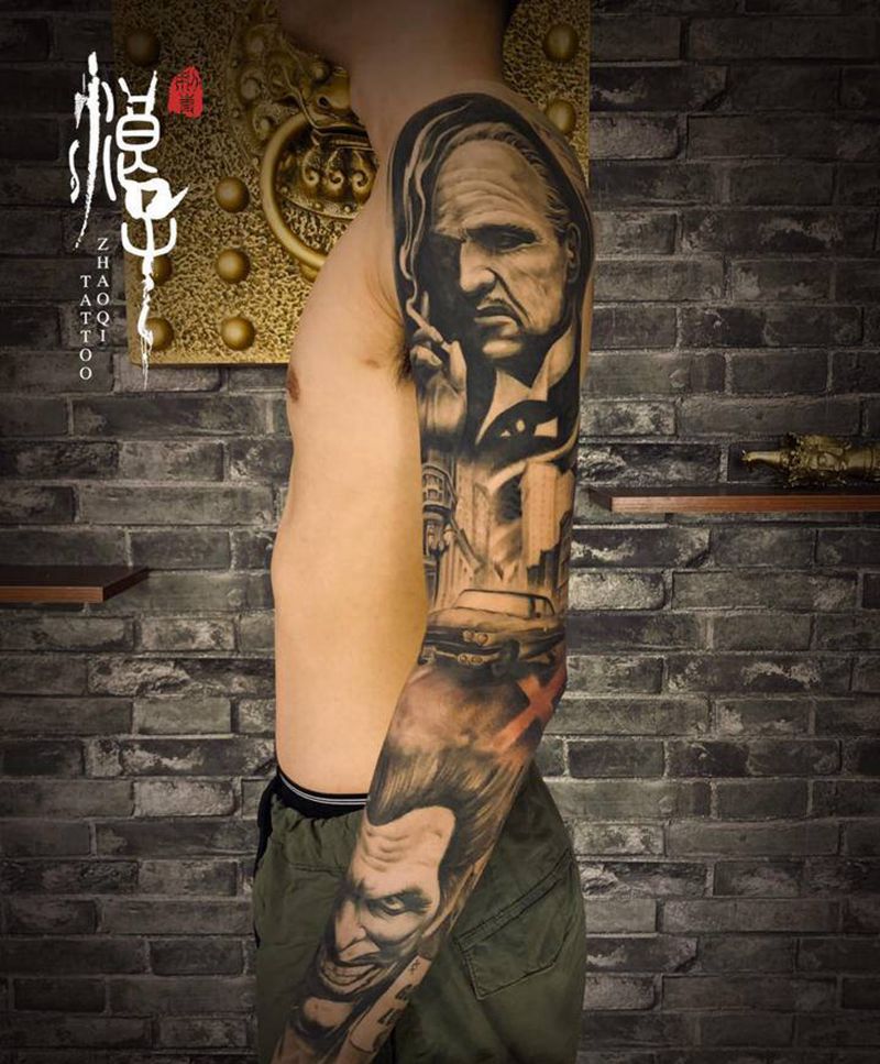 教父纹身图片_臀部欧美写实肖像纹身图案