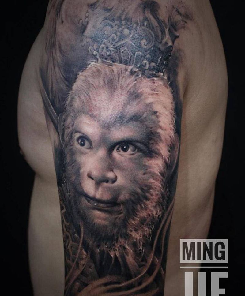 齐天大圣纹身图片_手部手臂欧美写实纹身图案