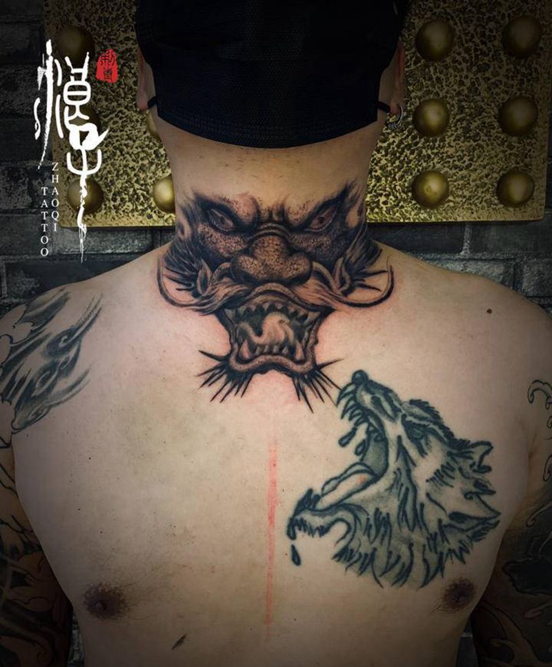 龙纹身图片_颈部新传统纹身图案