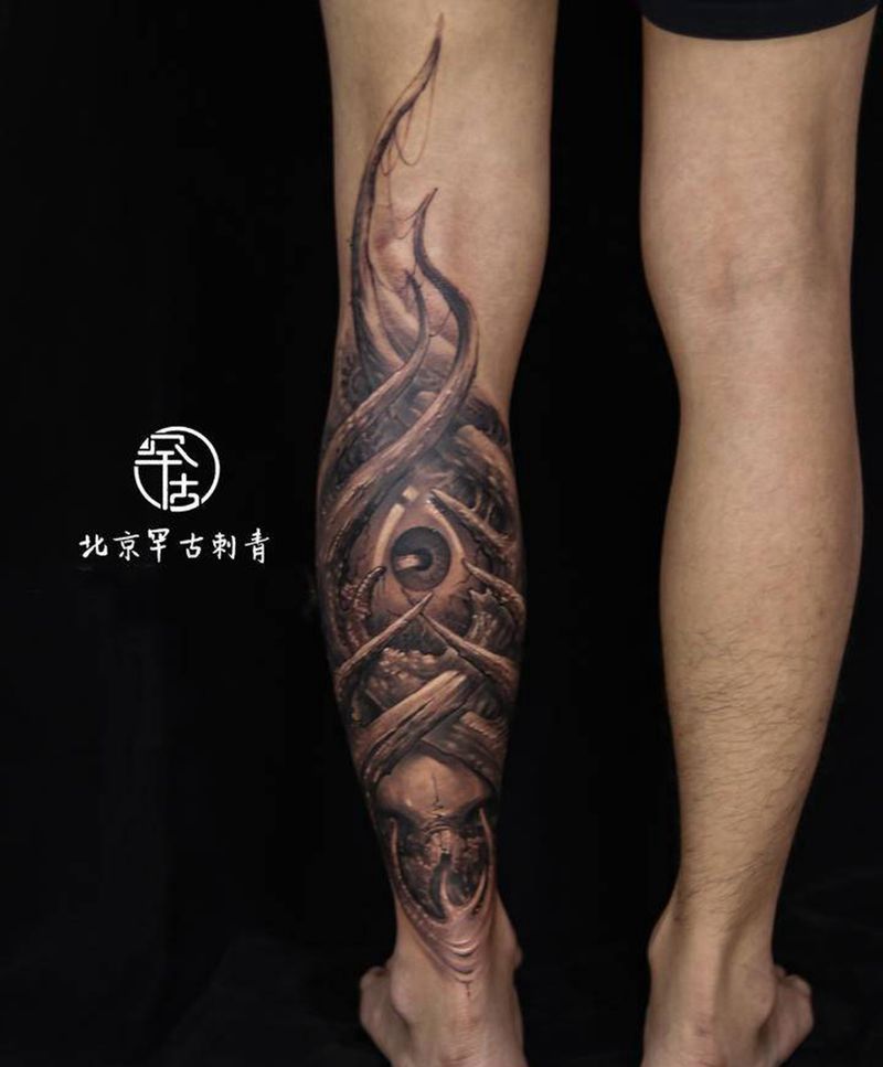 欲·望纹身图片_腿部欧美写实生化纹身图案