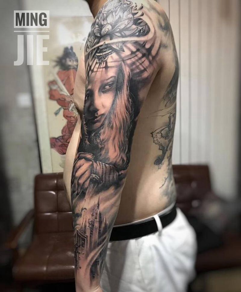 大勇老师作品纹身图片_手臂欧美写实纹身图案