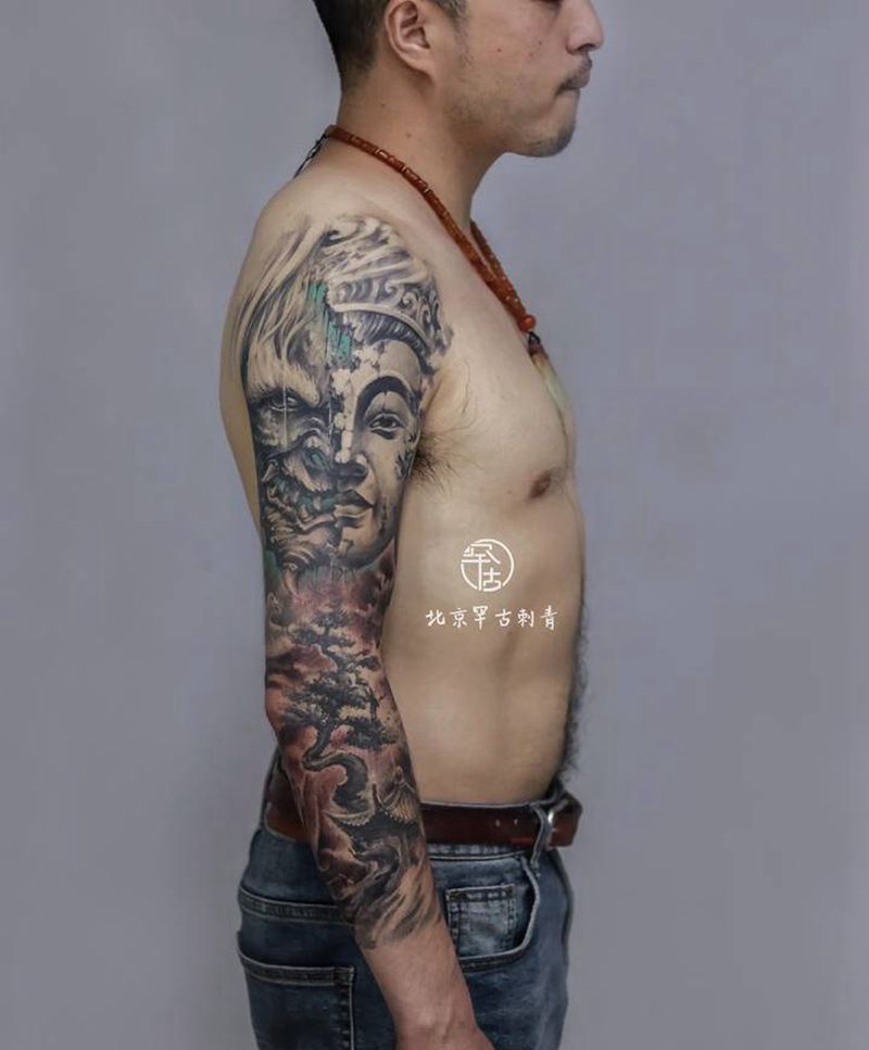 一念纹身图片_手臂新传统一念纹身图案