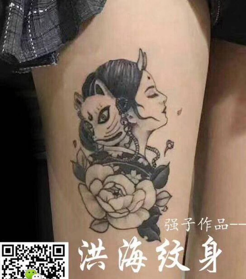 美女小图纹身图片_腿部新传统老传统纹身图案