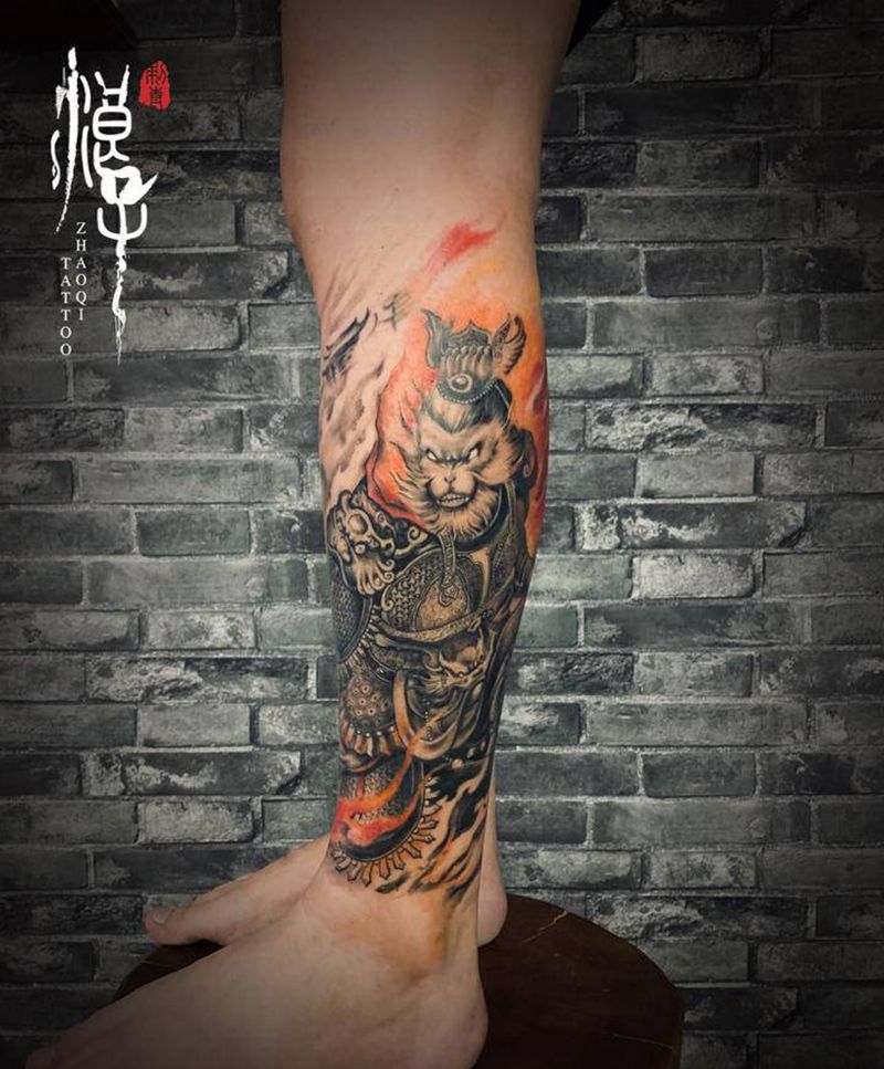 斗战胜佛纹身图片_腿部新传统孙悟空纹身图案