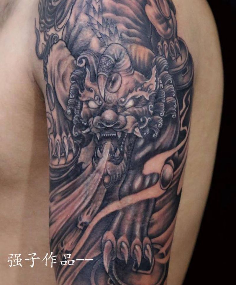 麒麟纹身图片_手臂新传统老传统纹身图案