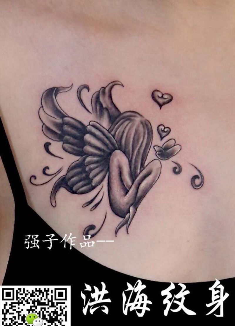 精灵纹身图片_胸部新传统老传统纹身图案