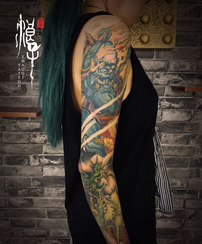 雷神纹身图片_手臂新传统纹身图案