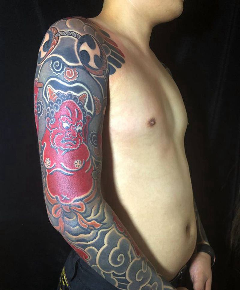 風雷二神纹身图片_手臂老传统纹身图案