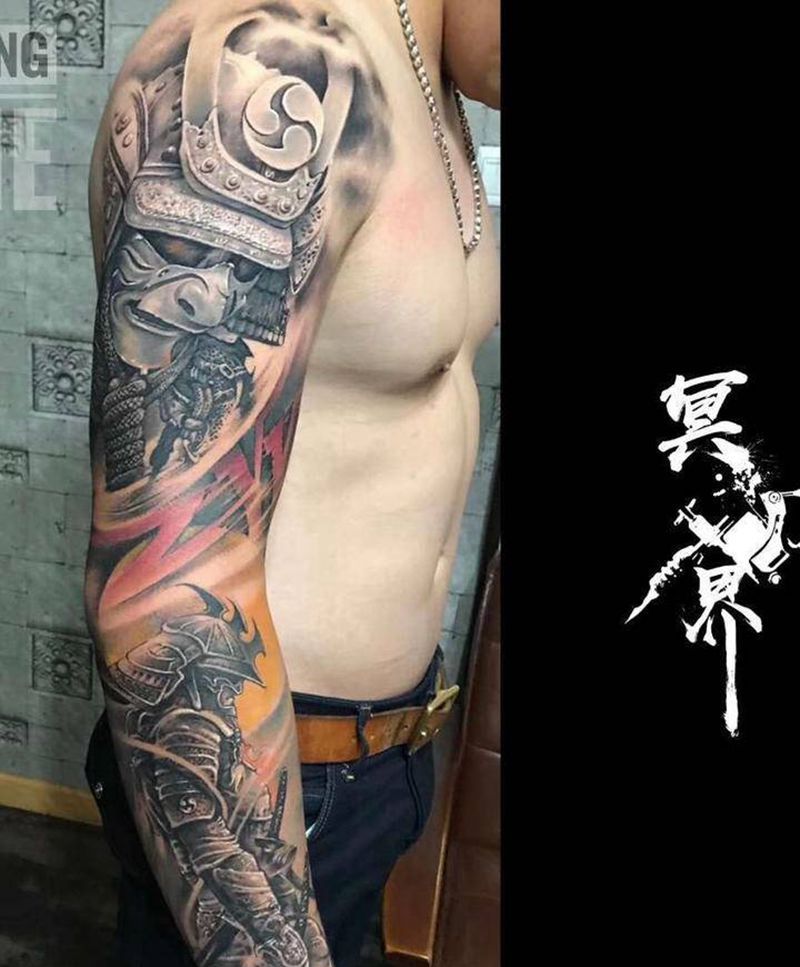 鬼武士纹身图片_手臂欧美写实新传统纹身图案